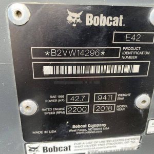 2018 Bobcat Excavators E42 HEAT & A/C